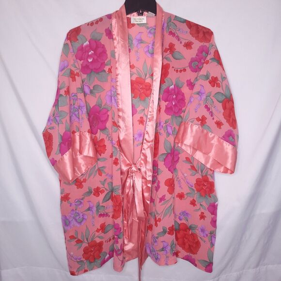 Vintage Victorias Secret Robe Pink Floral One Size Gold Label - Picture 1 of 10